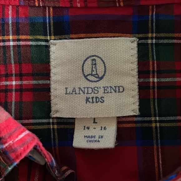 Lands End Classic Plaid button Down Shirt, Size 14-16 - Picture 2 of 4
